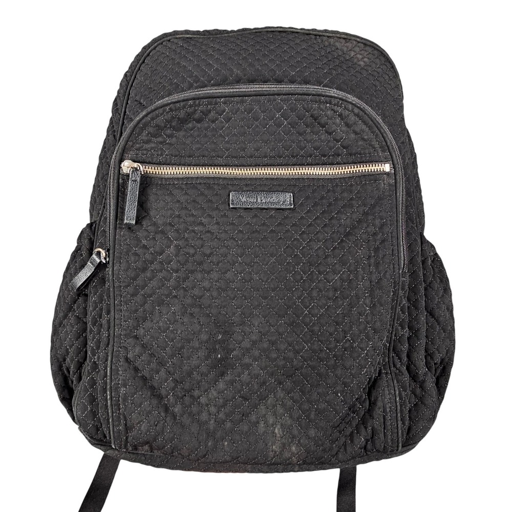 Vera Bradley Campus Backpack Black Quilted Water Bottle Holders 15" Laptop